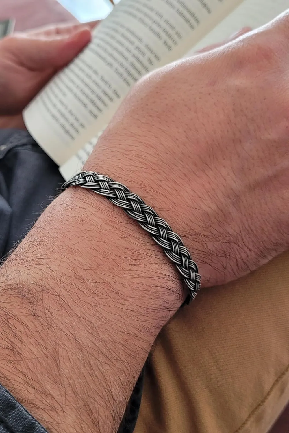 | Silver Woven Bracelet, Celtic Bracelet, 999 Silver Vikings jewelry, Kazaziye oxidized Black, Sterling Silver Bracelet