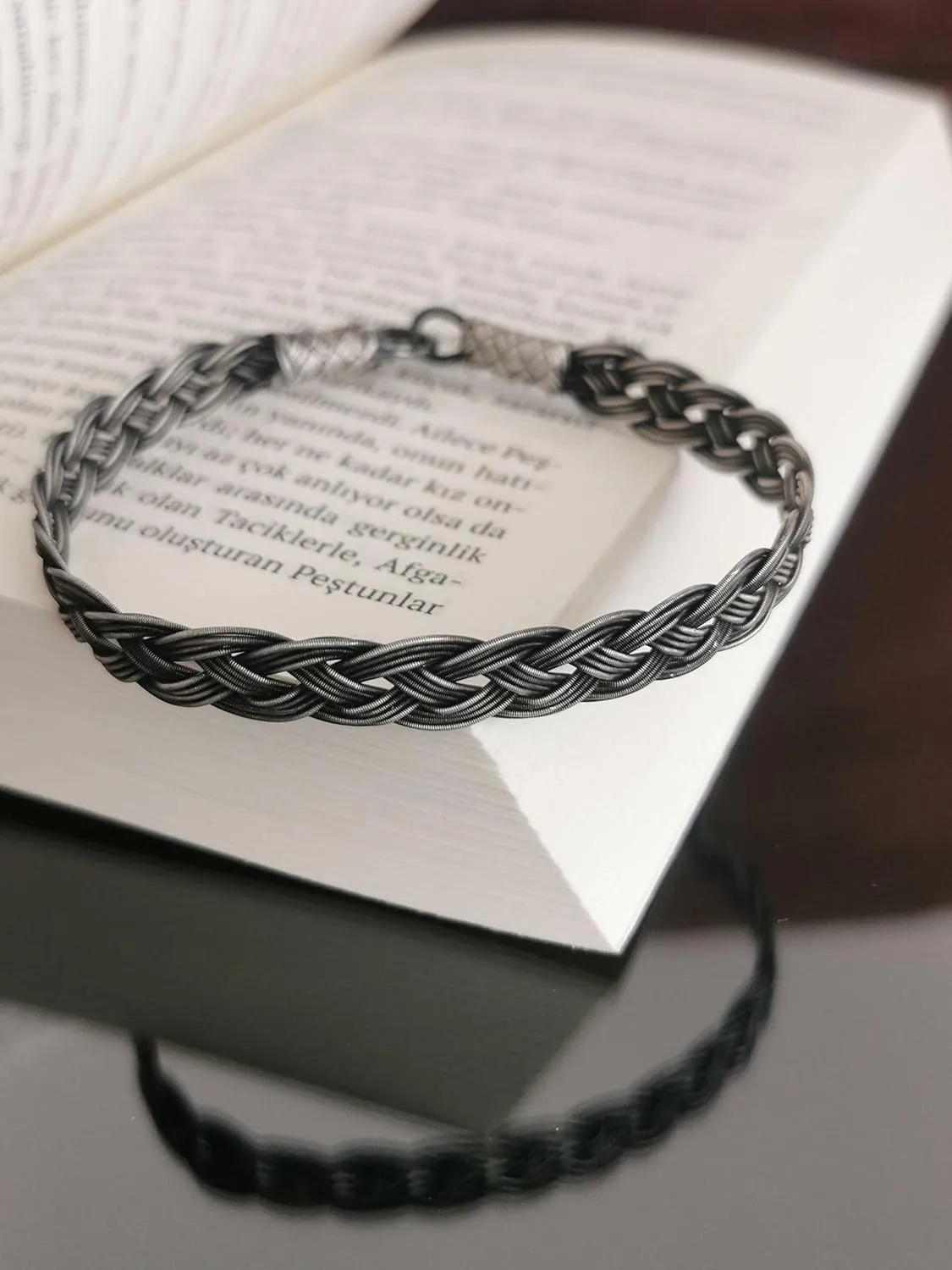| Silver Woven Bracelet, Celtic Bracelet, 999 Silver Vikings jewelry, Kazaziye oxidized Black, Sterling Silver Bracelet
