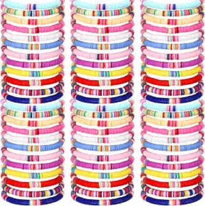 100 Pcs Preppy Heishi Surfer Bracelets Set Colorful Beaded Stretch Bracelets Clay Bracelets for Women Teens
