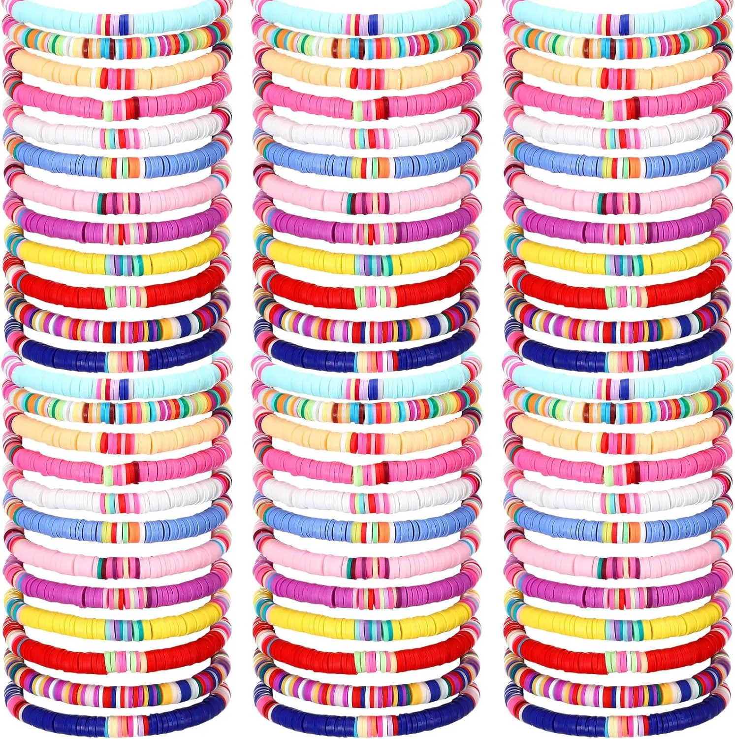 100 Pcs Preppy Heishi Surfer Bracelets Set Colorful Beaded Stretch Bracelets Clay Bracelets for Women Teens