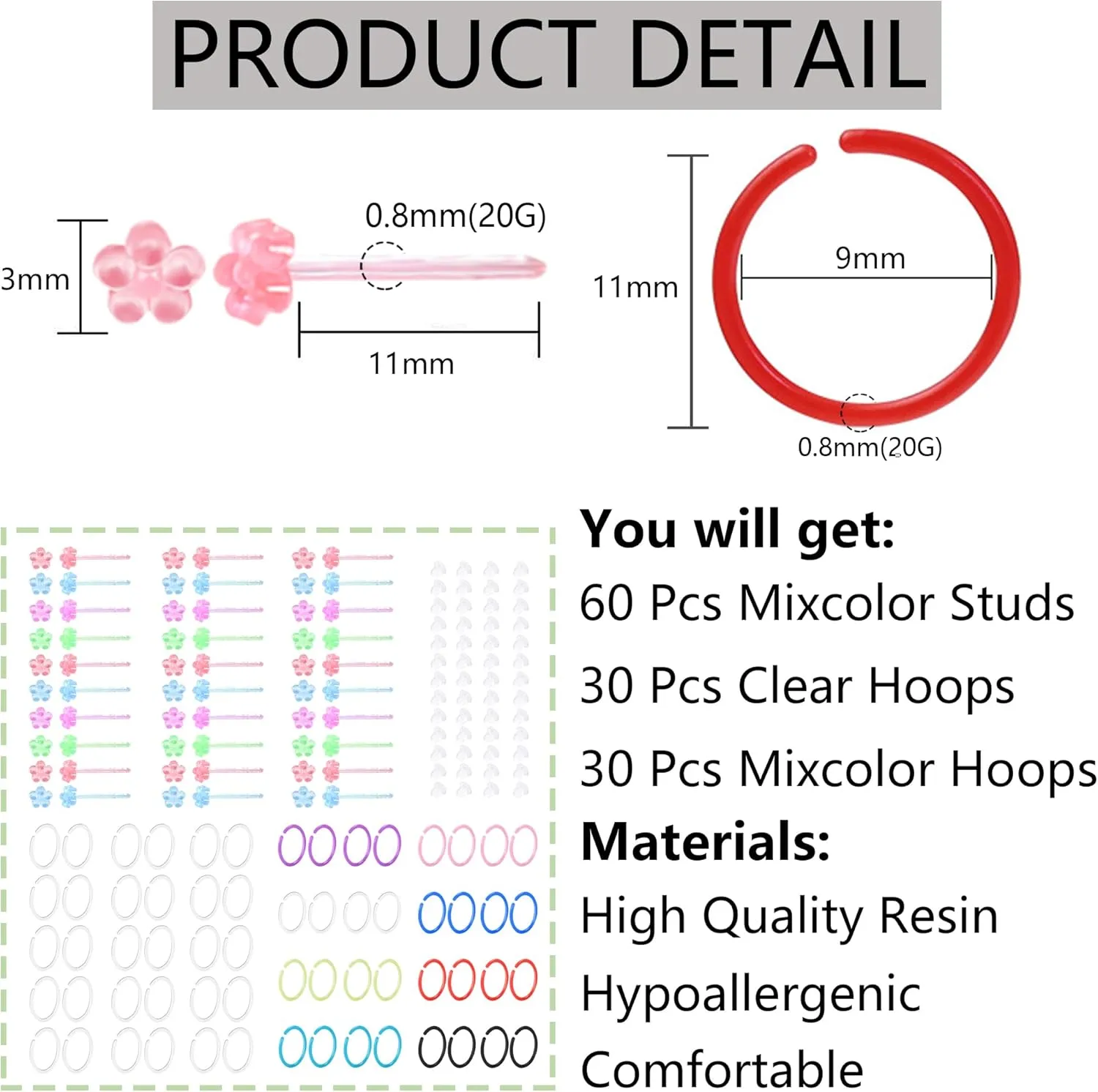 120 Pcs Plastic Earrings for Sensitive Ears Clear Studs for Women Hypoallergenic Hoops Invisible Post Earring for Sports