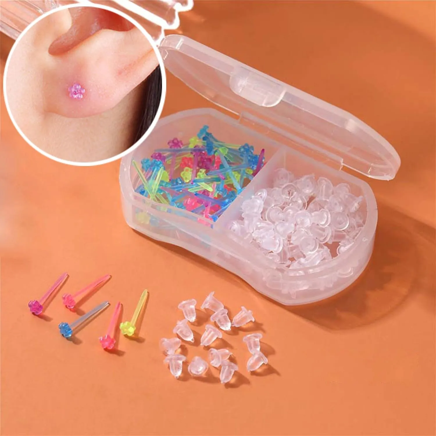 120 Pcs Plastic Earrings for Sensitive Ears Clear Studs for Women Hypoallergenic Hoops Invisible Post Earring for Sports