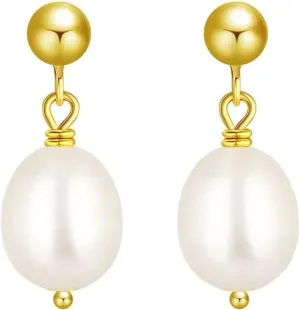 18K Gold Plated Stainless Steel Dainty Freshwater Pearl Drop Earrings Nickel Free Hypoallergenic
