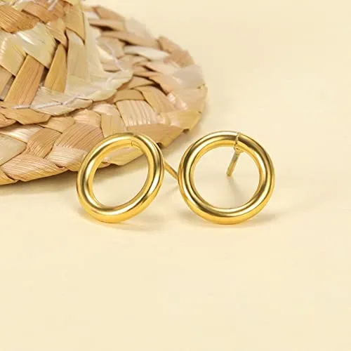 18K gold stud earrings,circle earrings,minimalist earrings,geometric earrings,modern earrings,circle studs,gold circle earrings,gold studs (Gold)