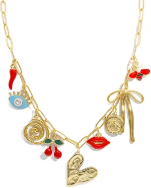 18K Paperclip Gold Chain Necklace Handmade DIY Sun Moon Star Pendant Charm Necklace Western Ocean Seaside Beach Gold Charm Necklace For Women