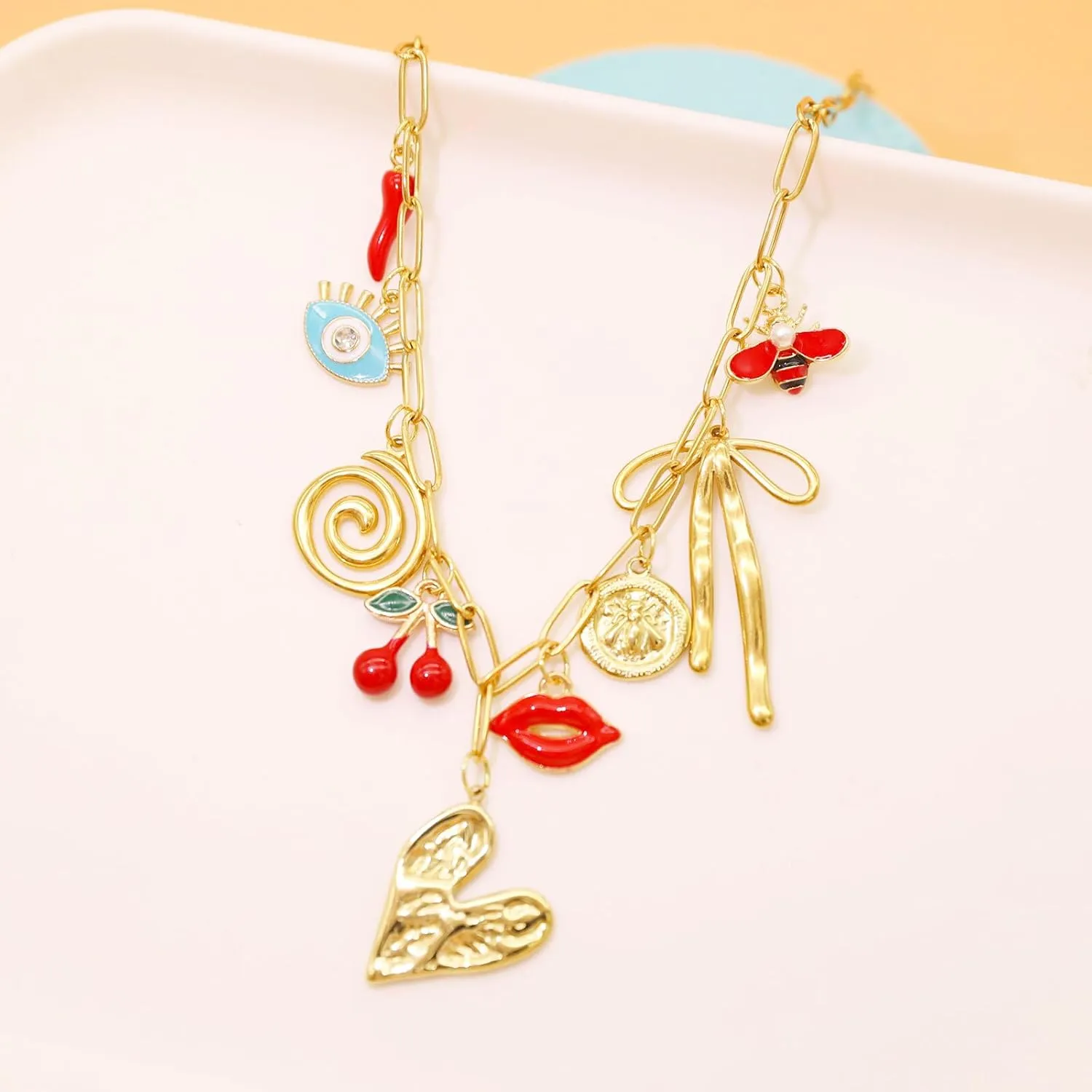 18K Paperclip Gold Chain Necklace Handmade DIY Sun Moon Star Pendant Charm Necklace Western Ocean Seaside Beach Gold Charm Necklace For Women