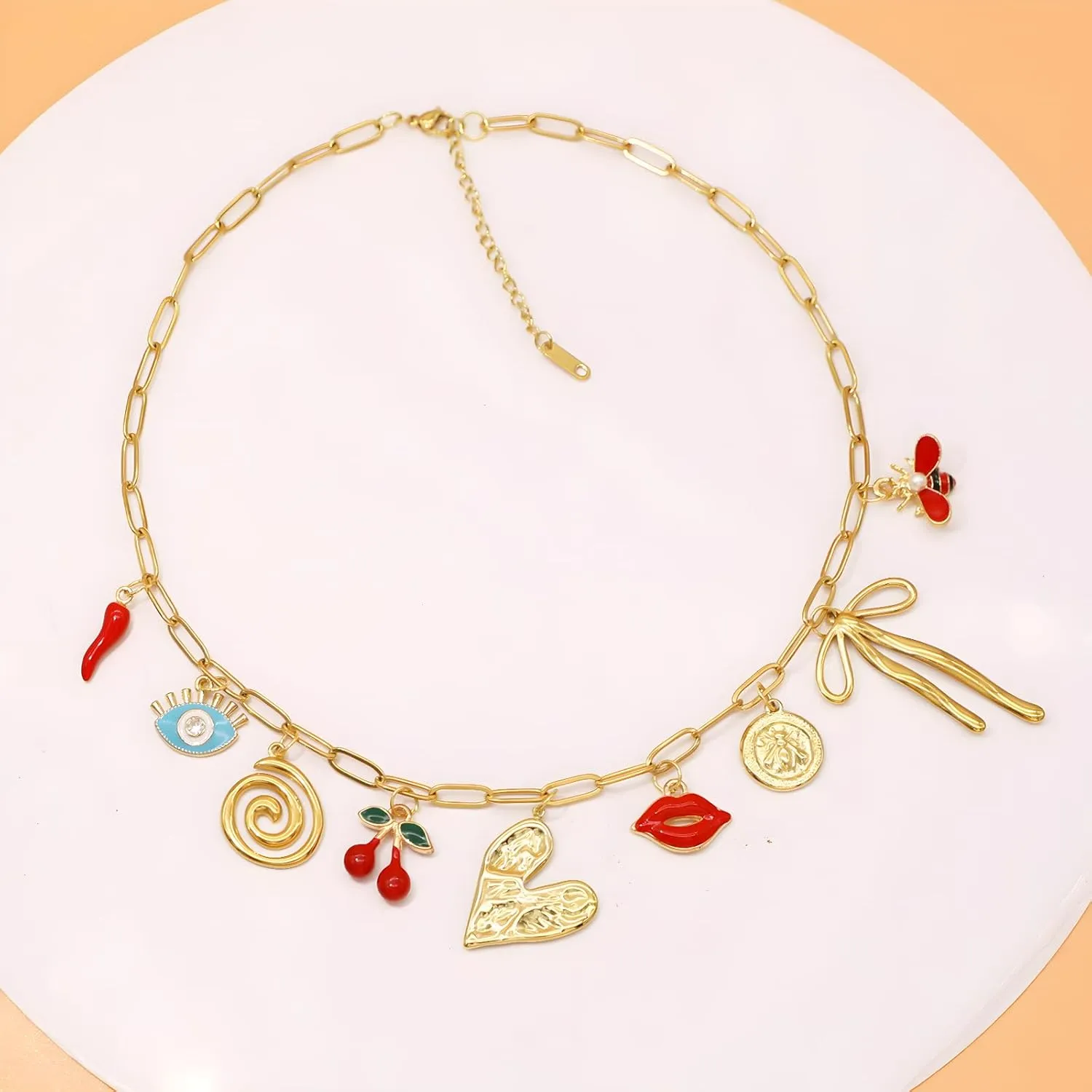 18K Paperclip Gold Chain Necklace Handmade DIY Sun Moon Star Pendant Charm Necklace Western Ocean Seaside Beach Gold Charm Necklace For Women