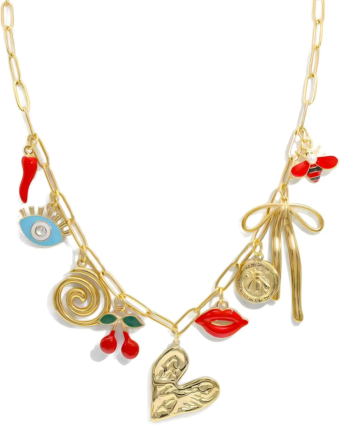 18K Paperclip Gold Chain Necklace Handmade DIY Sun Moon Star Pendant Charm Necklace Western Ocean Seaside Beach Gold Charm Necklace For Women