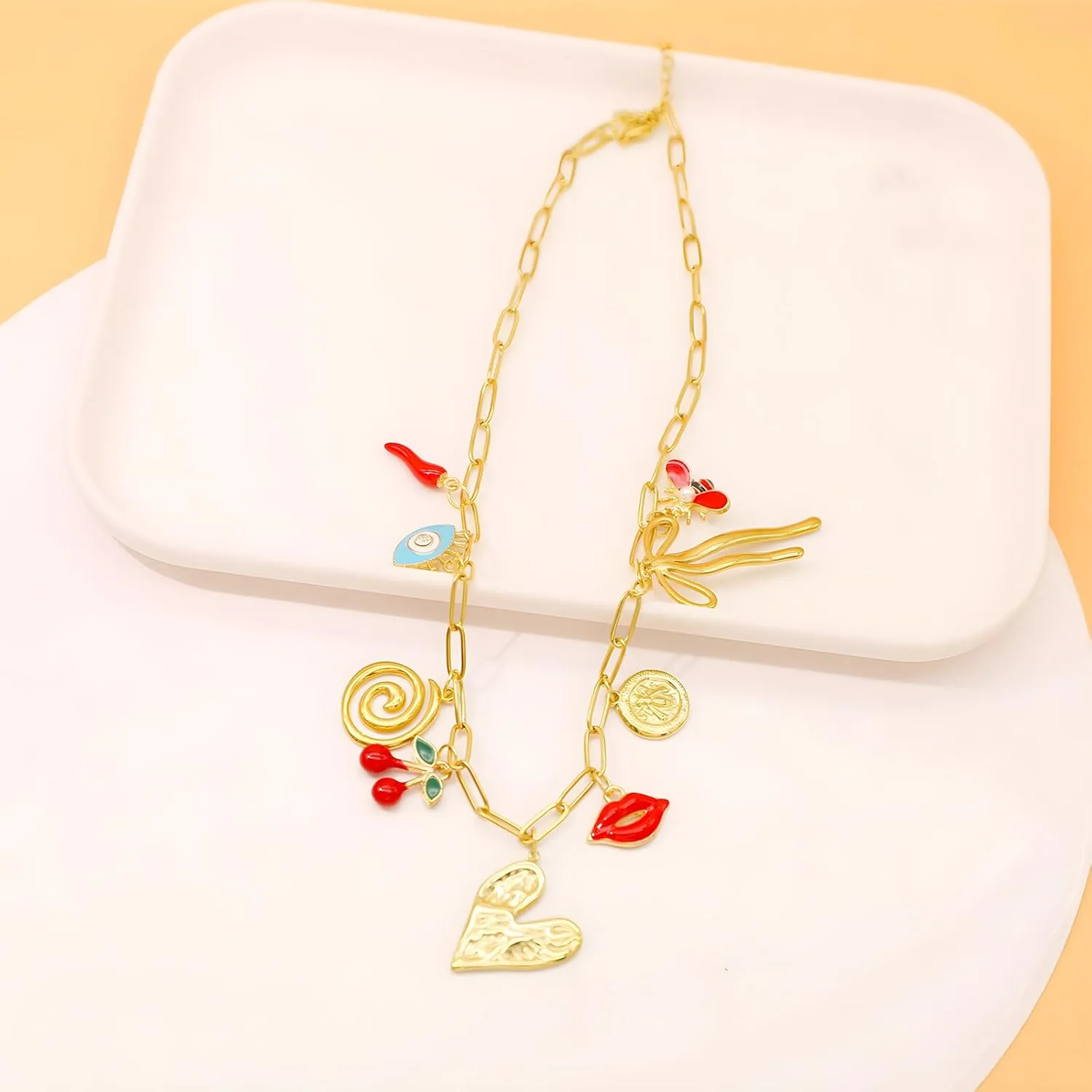 18K Paperclip Gold Chain Necklace Handmade DIY Sun Moon Star Pendant Charm Necklace Western Ocean Seaside Beach Gold Charm Necklace For Women