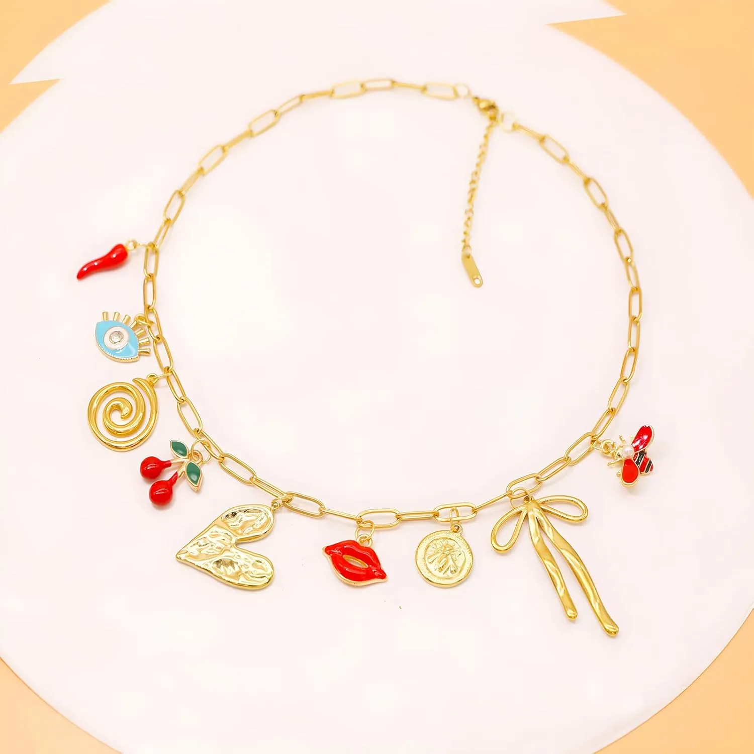 18K Paperclip Gold Chain Necklace Handmade DIY Sun Moon Star Pendant Charm Necklace Western Ocean Seaside Beach Gold Charm Necklace For Women