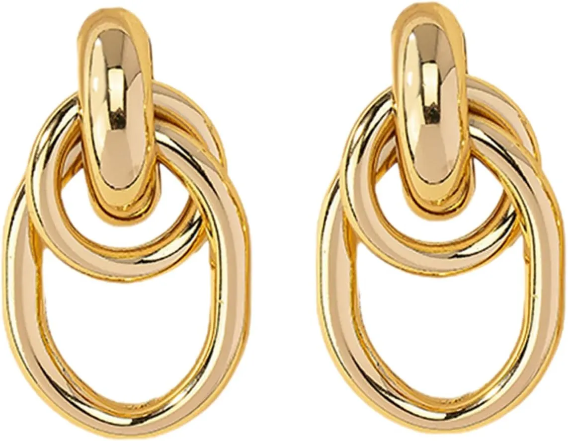 1Pair Chic Geometric Circle Earrings for Women Minimalist Statement Hoop Jewelry Lightweight Dangle Design for Everyday and Party Wear Stylish and Elegant Accessory