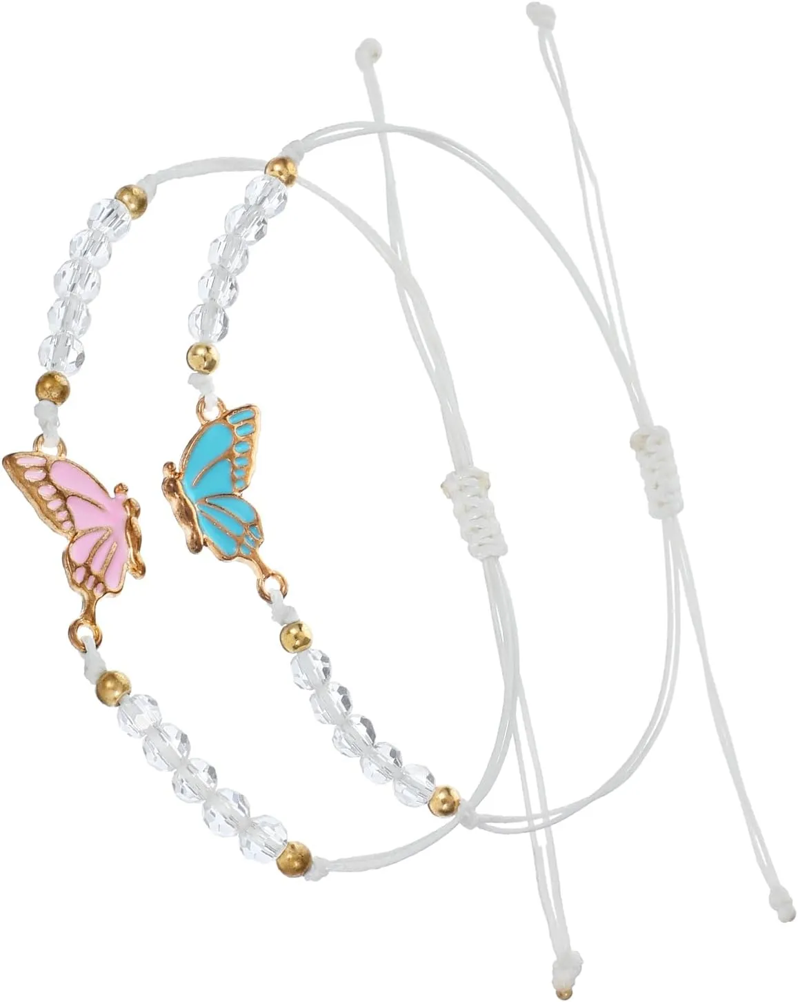 2 PCS BFF Bracelets Butterfly Matching Bracelets Adjustable Friendship Bracelets Braided Rope Butterfly Bracelet, Best Friend Bracelet Strand Butterfly Bracelets for Women Couples