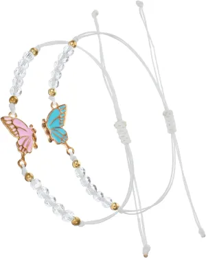 2 PCS BFF Bracelets Butterfly Matching Bracelets Adjustable Friendship Bracelets Braided Rope Butterfly Bracelet, Best Friend Bracelet Strand Butterfly Bracelets for Women Couples