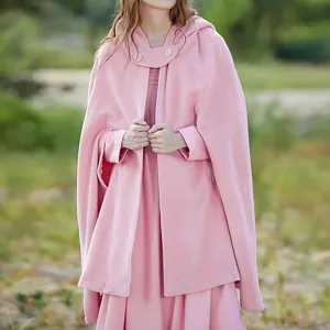 2024 Fall Fashion Windproof Hooded Women Open Front Cardigan Long Poncho Cape Coat Winter Cloak Trench Jackets
