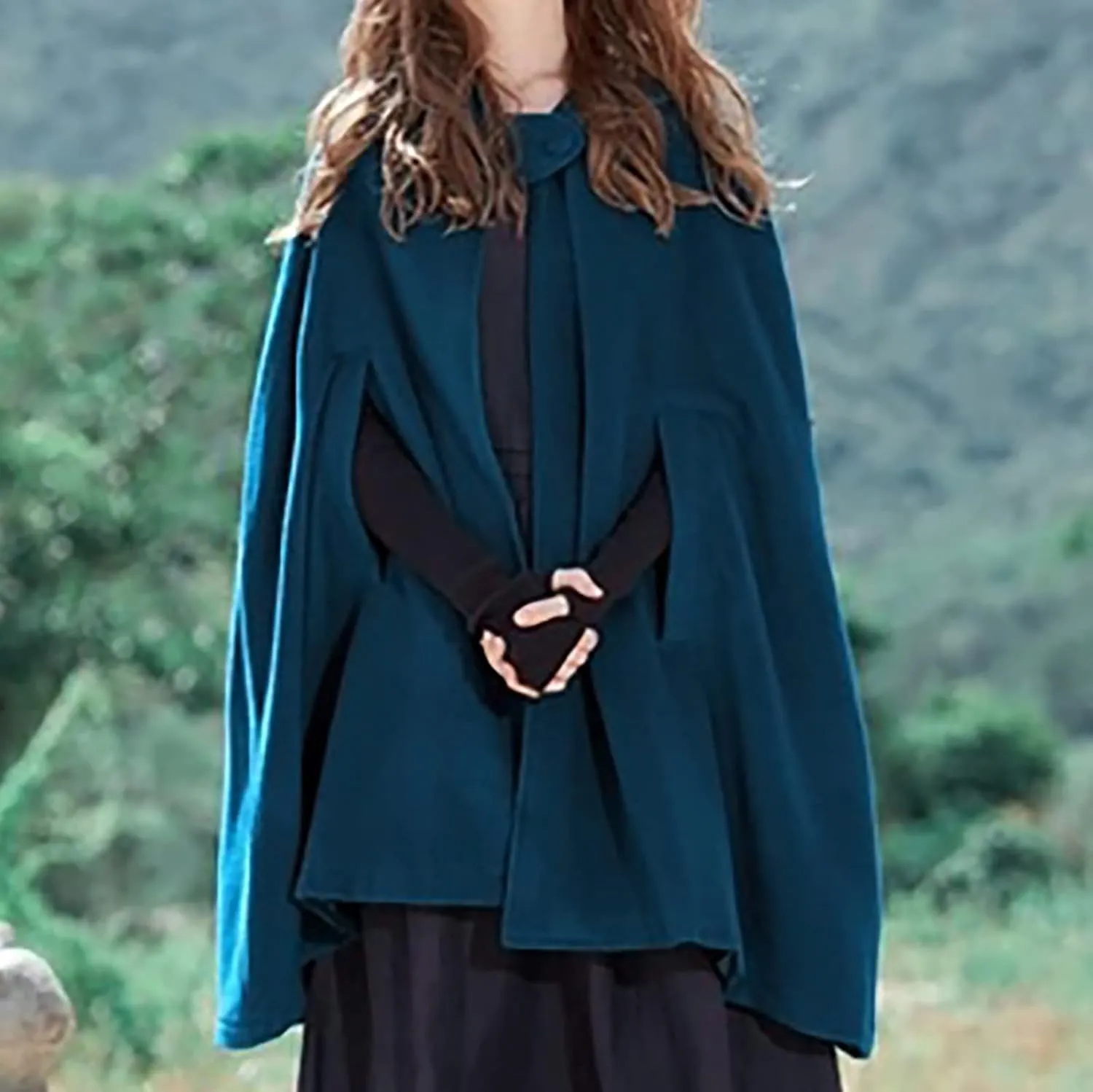 2024 Fall Fashion Windproof Hooded Women Open Front Cardigan Long Poncho Cape Coat Winter Cloak Trench Jackets
