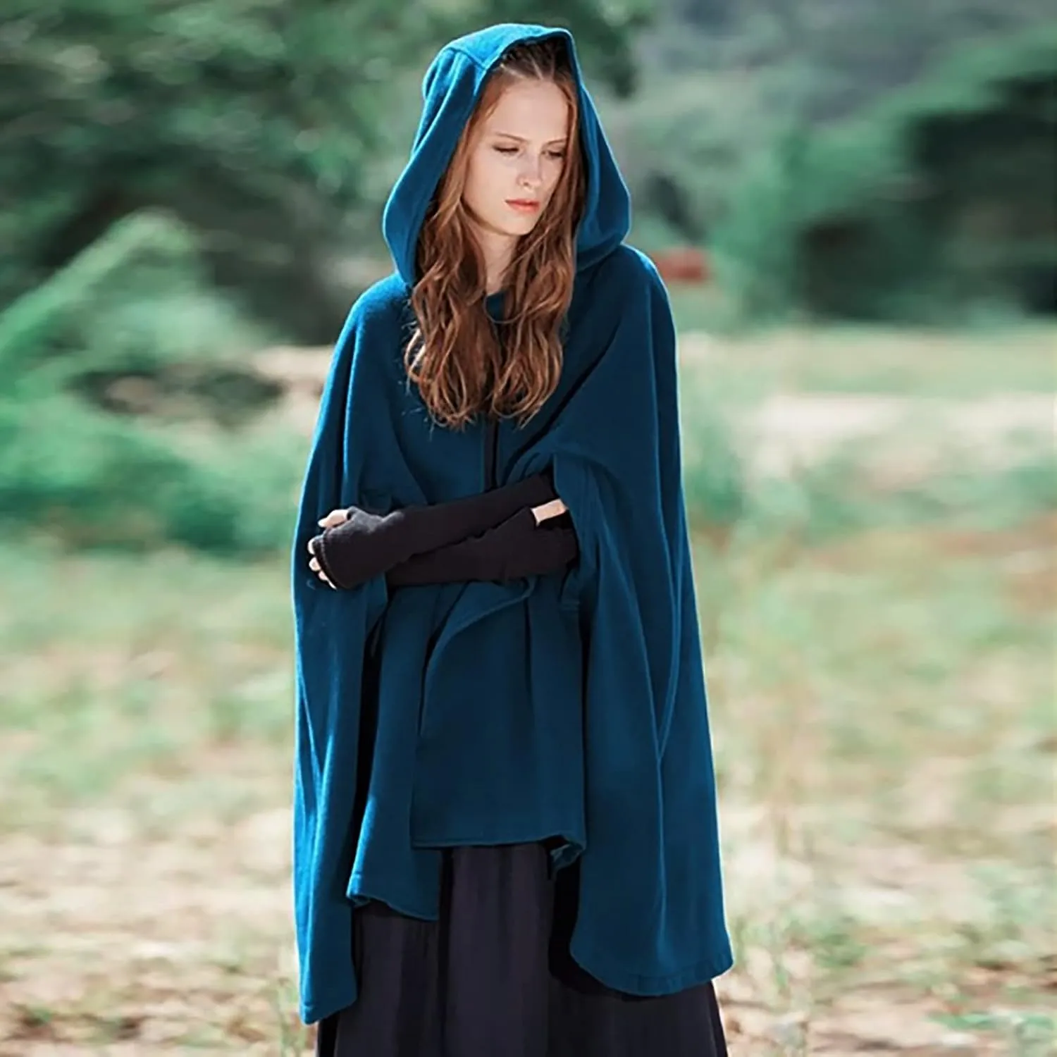 2024 Fall Fashion Windproof Hooded Women Open Front Cardigan Long Poncho Cape Coat Winter Cloak Trench Jackets