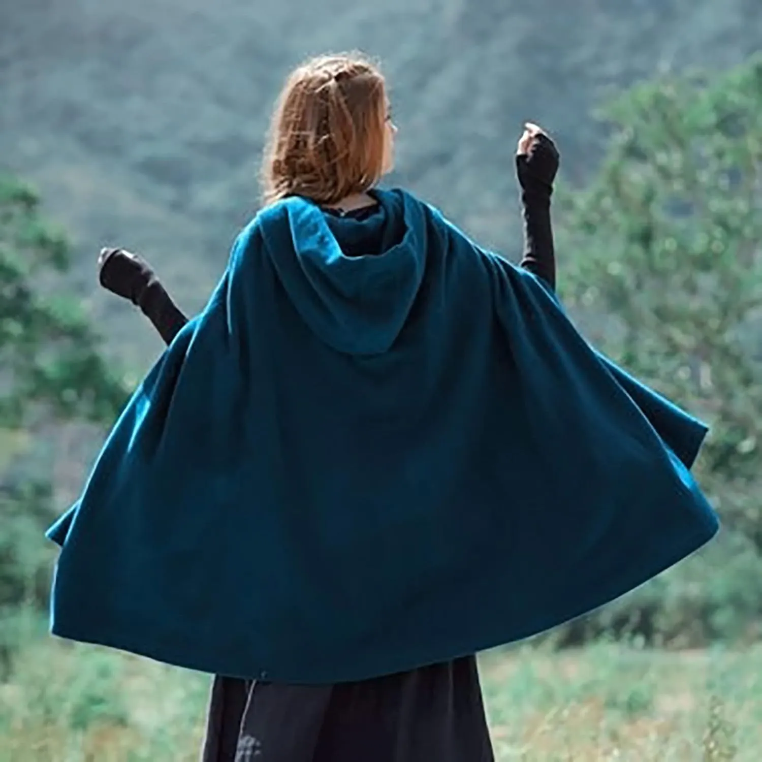 2024 Fall Fashion Windproof Hooded Women Open Front Cardigan Long Poncho Cape Coat Winter Cloak Trench Jackets