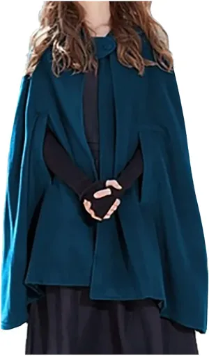 2024 Fall Fashion Windproof Hooded Women Open Front Cardigan Long Poncho Cape Coat Winter Cloak Trench Jackets