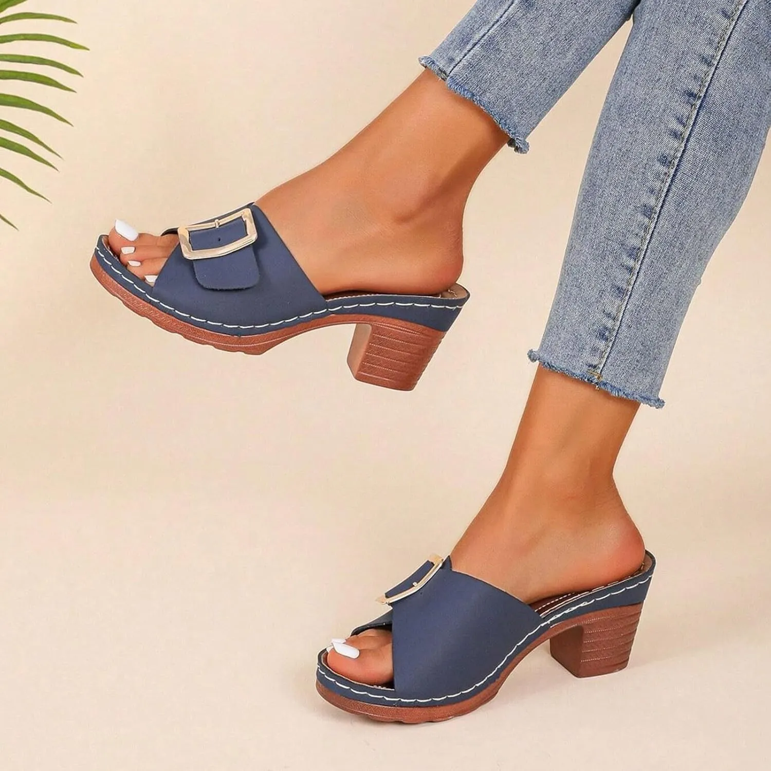 2025 Chunky Heels Sandals for Women Comfortable Ladies Dress Walking Footwear Fashion Open Toe Wedge Heel Shoe Summer Beach Vacation Slip-On Slippers Breathable Non-Slip Casual Slides