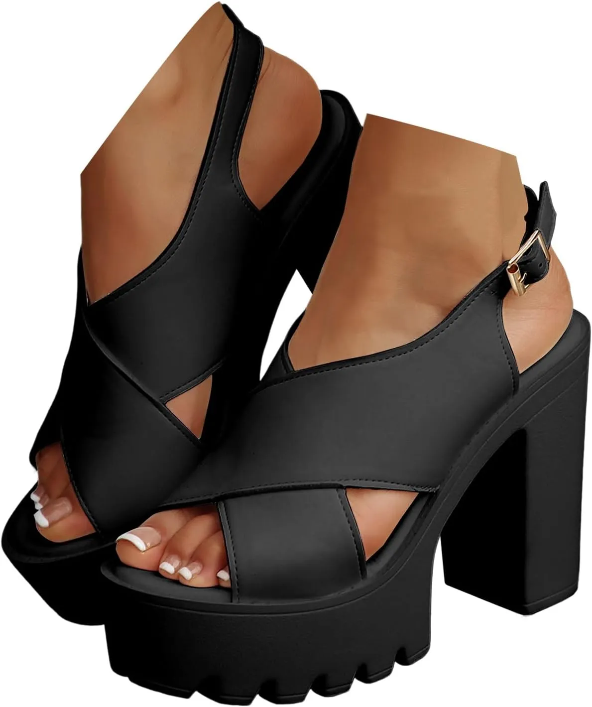2025 Women Chunky Heels Sandals Fashion Ladies Dress High Heel Slippers Comfortable Dressy Wedding Shoes Breathable Non-Slip Walking Footwear with Adjustable Buckle Summer Outdoor Slip-On Slides