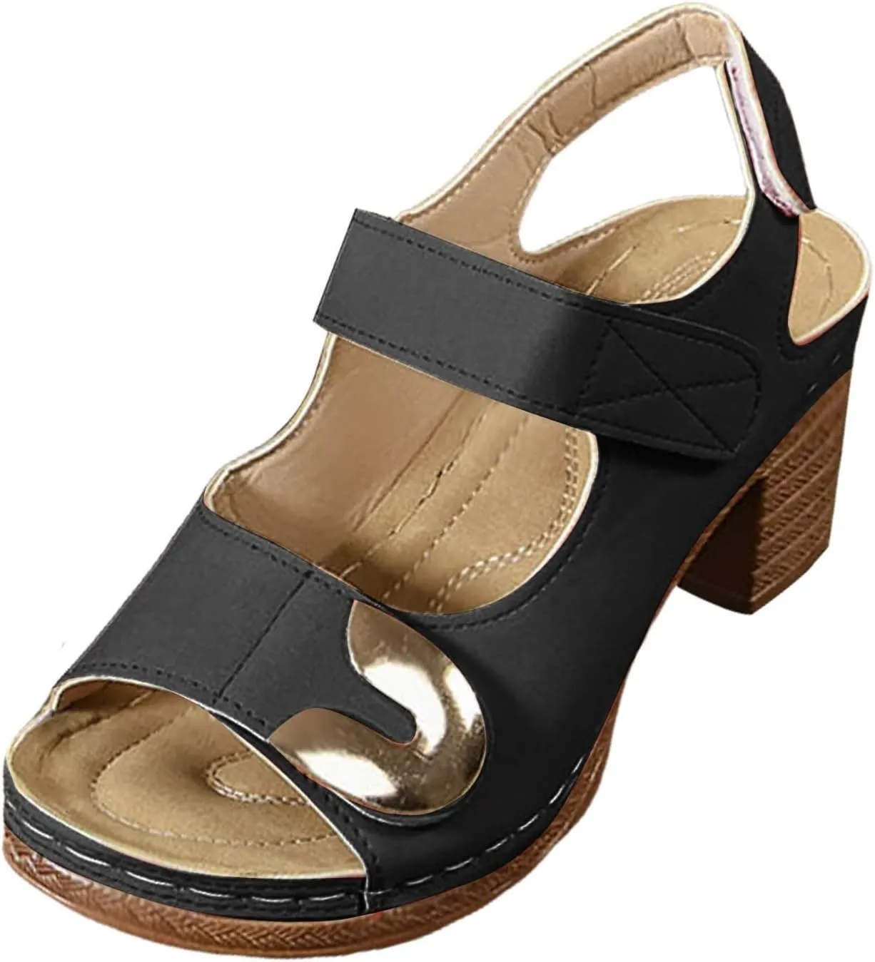 2025 Women Chunky Heels Sandals Summer Slip-On Non-Slip Open Toe Slides Comfortable Breathable Ladies Dress Wedge Heel Shoe Indoor/Outdoor Fashion Dance Party Walking Footwear