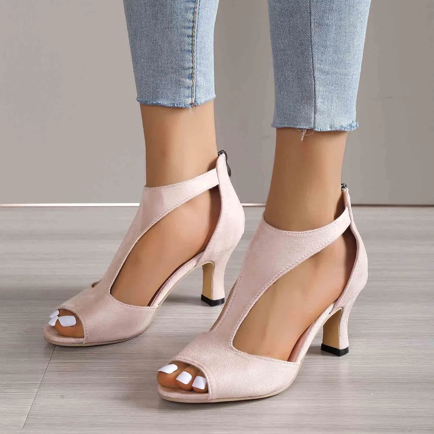2025 Women High Stilettos Heels Sandals Summer Open Toe Non-Slip Dance Party Walking Footwear With Zipper Comfortable Ladies Dress Vacation Slippers Fashion Height Increase Casual Shoe