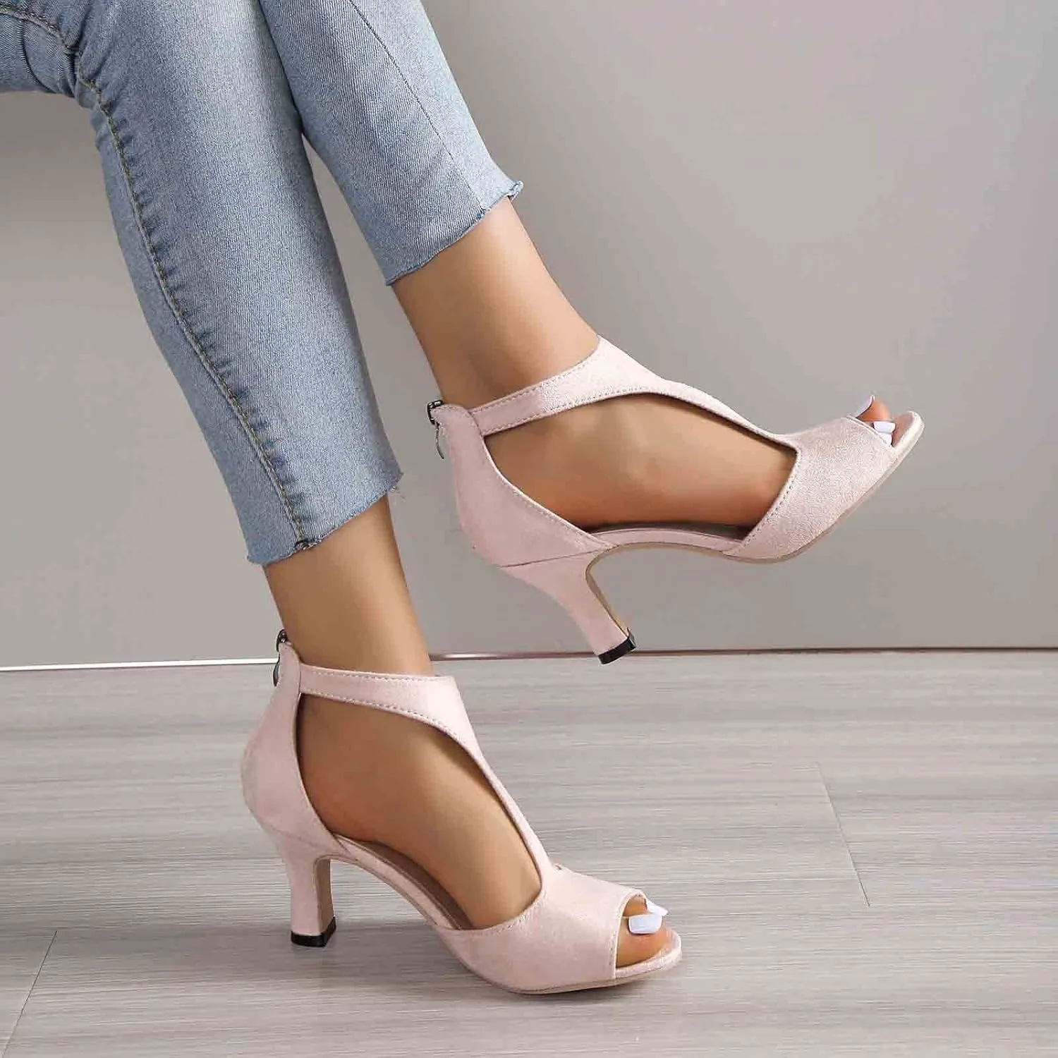 2025 Women High Stilettos Heels Sandals Summer Open Toe Non-Slip Dance Party Walking Footwear With Zipper Comfortable Ladies Dress Vacation Slippers Fashion Height Increase Casual Shoe