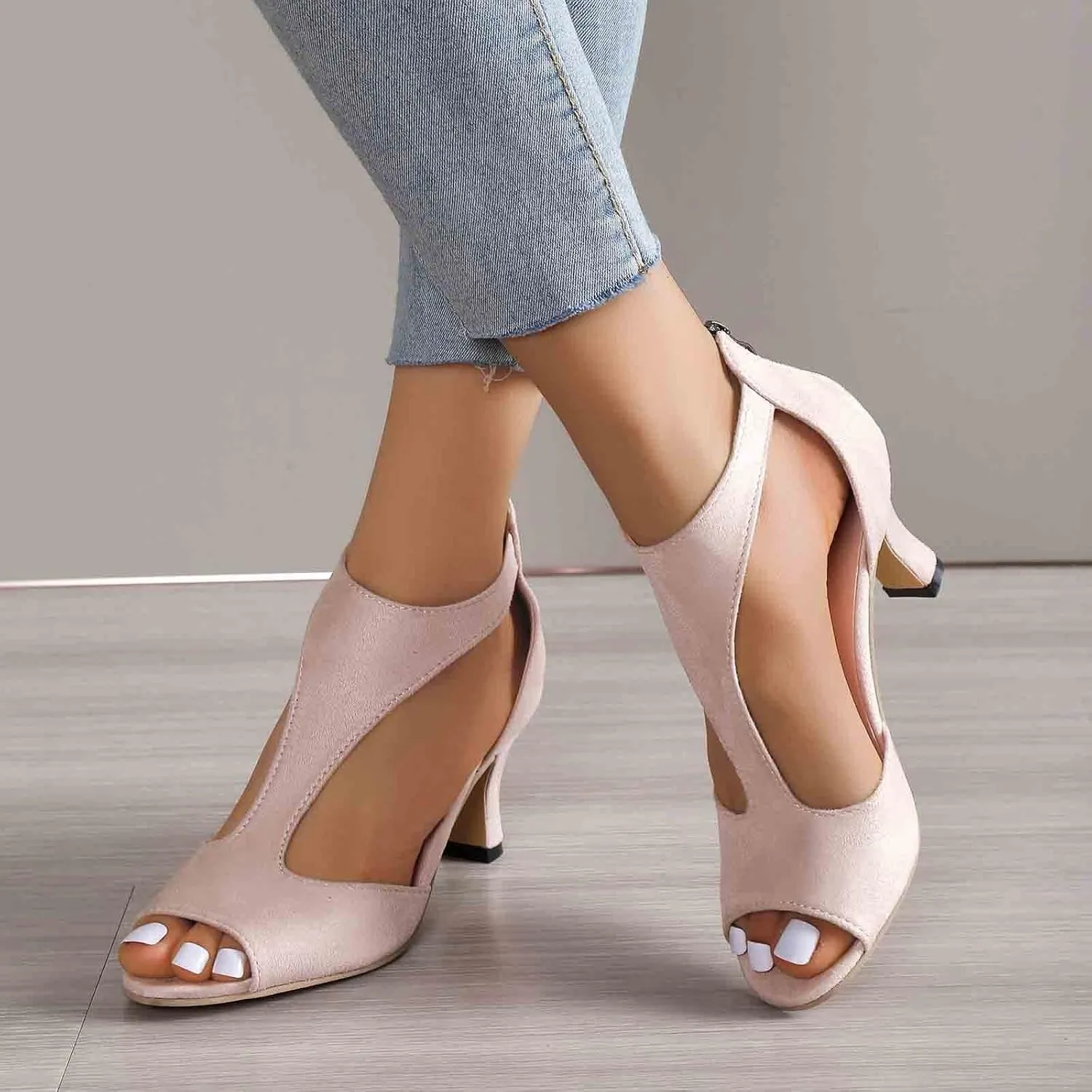 2025 Women High Stilettos Heels Sandals Summer Open Toe Non-Slip Dance Party Walking Footwear With Zipper Comfortable Ladies Dress Vacation Slippers Fashion Height Increase Casual Shoe