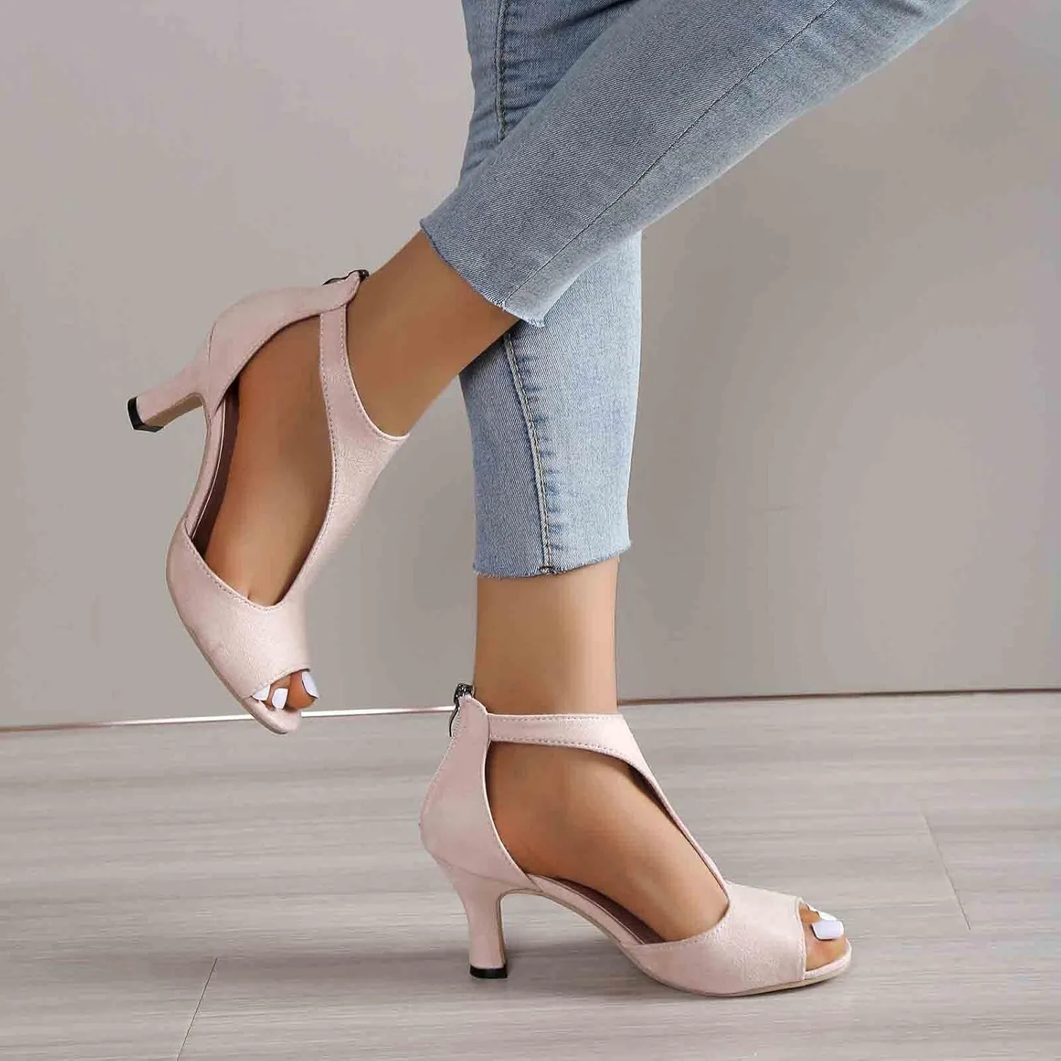 2025 Women High Stilettos Heels Sandals Summer Open Toe Non-Slip Dance Party Walking Footwear With Zipper Comfortable Ladies Dress Vacation Slippers Fashion Height Increase Casual Shoe