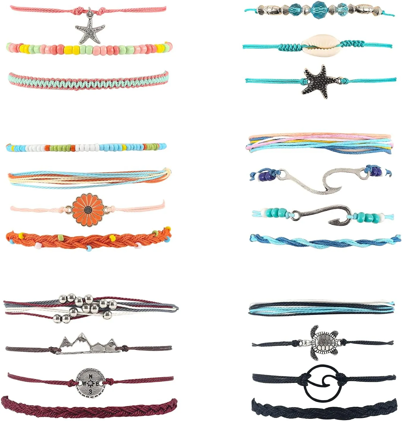 22 Pcs Surfer Wave Bracelets for Women Summer Beach Bracelets Handmade Braided Rope Friendship Bracelets Boho Adjustable Waterproof Bracelets for Women Ocean Beach Jewelry for Women