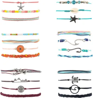 22 Pcs Surfer Wave Bracelets for Women Summer Beach Bracelets Handmade Braided Rope Friendship Bracelets Boho Adjustable Waterproof Bracelets for Women Ocean Beach Jewelry for Women
