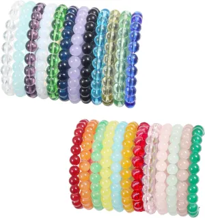 24 PCS 8mm Crystal Round Beaded Bracelets Set Healing Glass Stretch Bracelets for Women Men Round Beads Elastic Bracelets