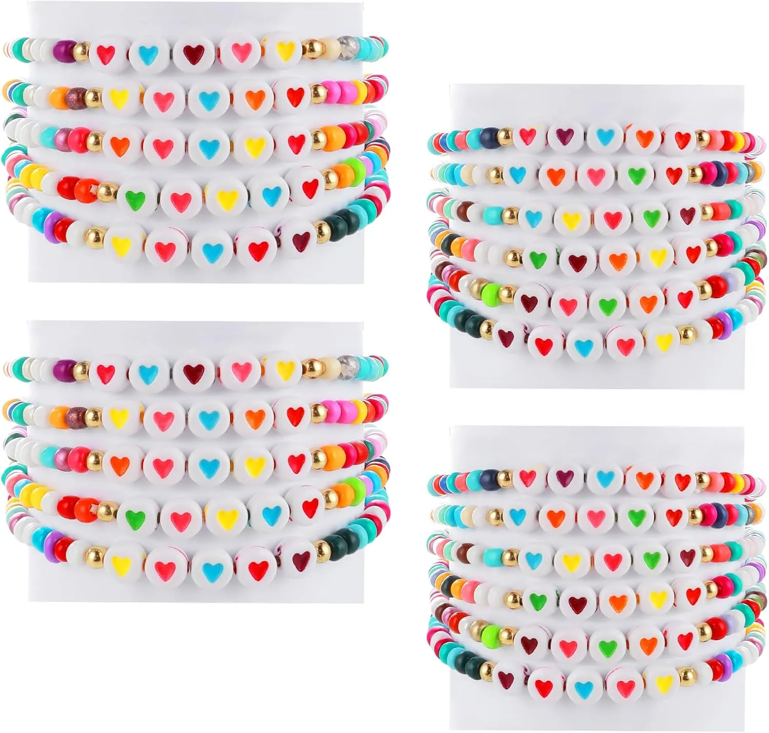 24 Pcs Friendship Bracelets Colorful Love Heart Beads Bracelets Motivational Bracelets for Woman Adults Party Favor Gifts