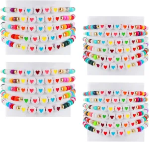 24 Pcs Friendship Bracelets Colorful Love Heart Beads Bracelets Motivational Bracelets for Woman Adults Party Favor Gifts