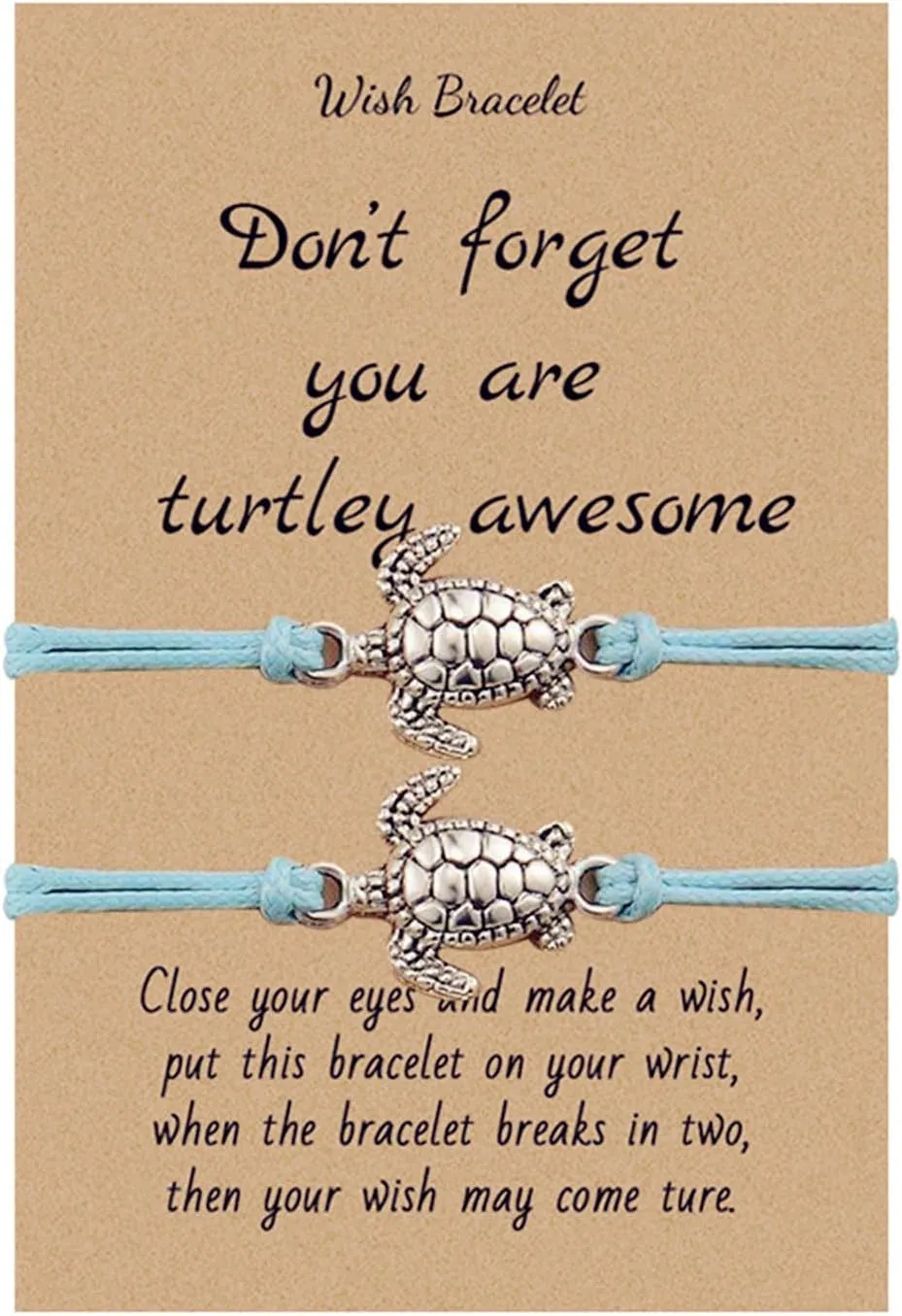 2Pcs Sea Turtle Anklet Bracelets Set Handmade Boho Silver Turtle Ocean Animal Inspirational Adjustable String Bracelet with Card for Men Women BFF Couples Bohemian Summer Hawaiian Beach Holiday Jewelry