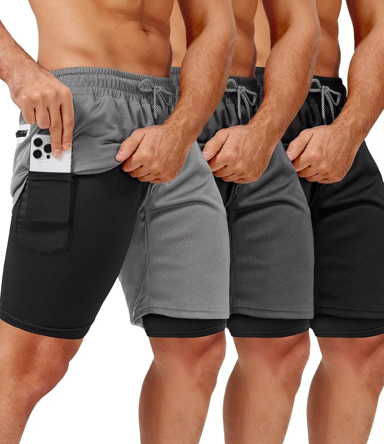 3 Pack Men's 2 In1 Gym Shorts Men with Pockets 7 inch Workout Shorts Men Running Shorts with Liner&Towel Loop