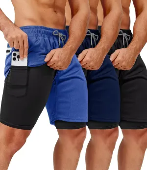 3 Pack Men's 2 In1 Gym Shorts Men with Pockets 7 inch Workout Shorts Men Running Shorts with Liner&Towel Loop