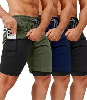3 Pack Men's 2 In1 Gym Shorts Men with Pockets 7 inch Workout Shorts Men Running Shorts with Liner&Towel Loop