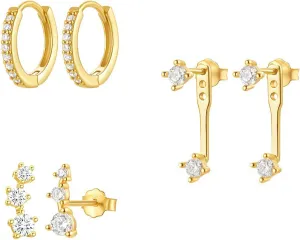 3 Pair Earring Set Gold Small Hoop Earrings Sets for Multiple Piercing Small Stud Earrings for Women Dainty Earrings for Women