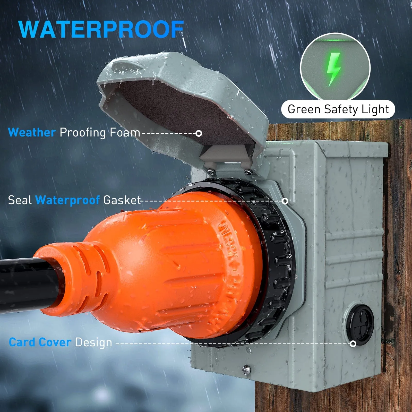 30A 15FT Generator Extension Cord Power Inlet Box with Locking Connector