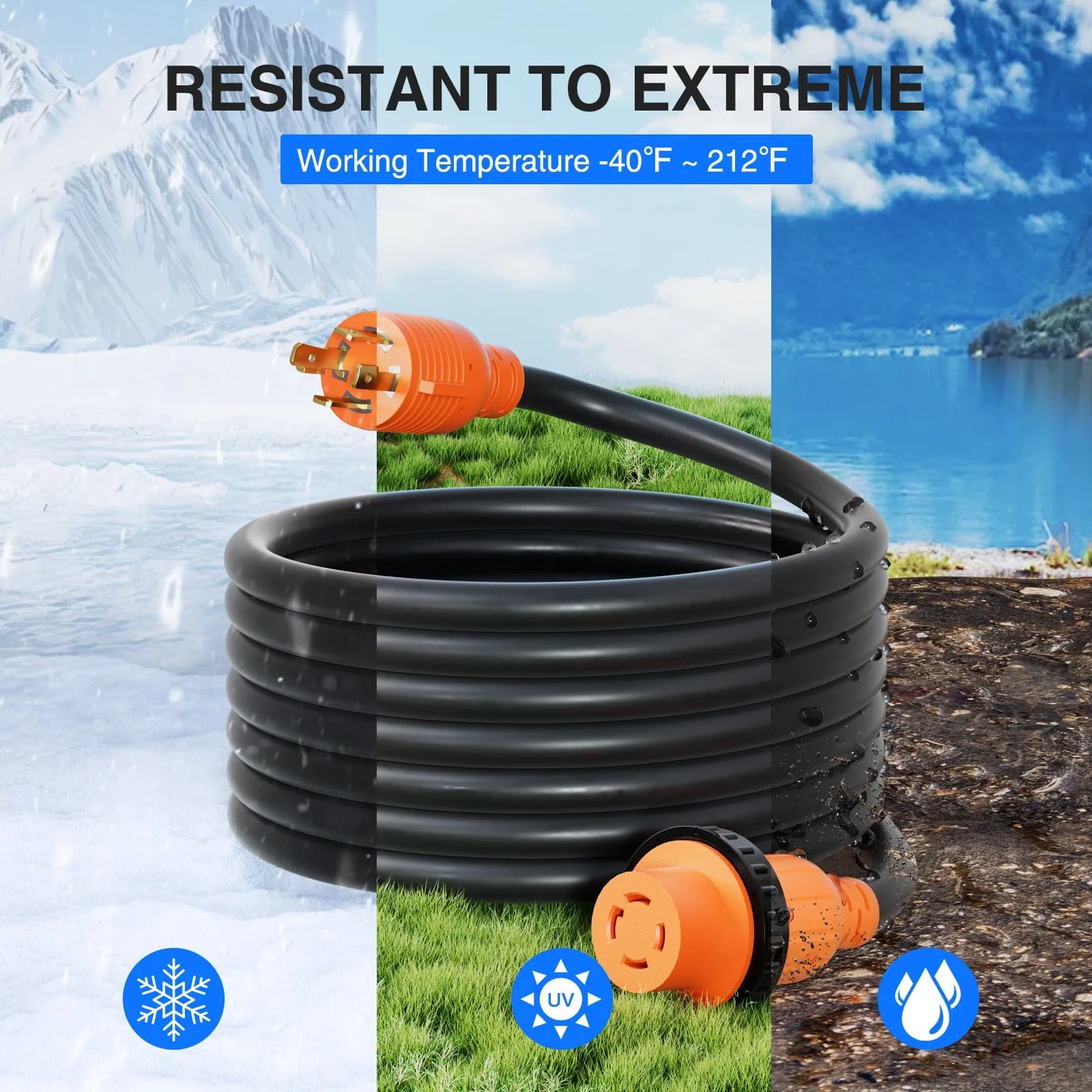 30A 15FT Generator Extension Cord Power Inlet Box with Locking Connector