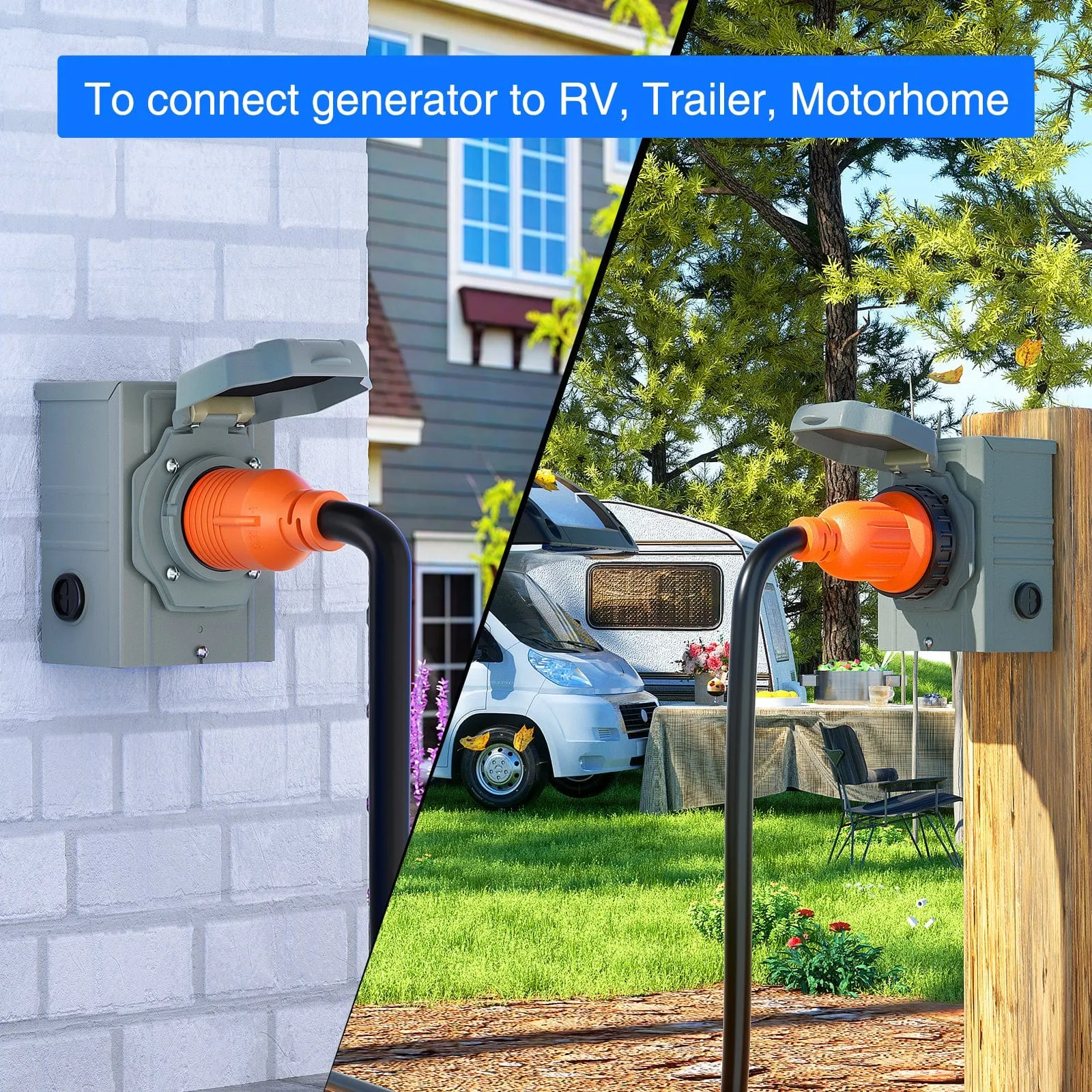 30A 15FT Generator Extension Cord Power Inlet Box with Locking Connector