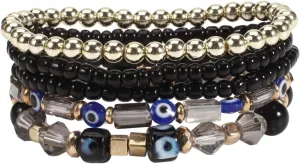 5Pcs Bohemian Stackable Beaded Bracelets Set for Women,Multilayer Evil Eye Bracelets,Boho Layered Strand Bead Bracelets, Handmade Crystal Lucky Protection Stretch Bracelets for Women