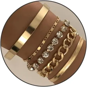 5Pcs Boho Gold Chain Bracelets for Women Rhinestone Tennis Bracelets Layered Cuban Link Chain Bracelets Adjustable Chunky Bangle Herringbone Bracelets Dainty Jewelry Gifts