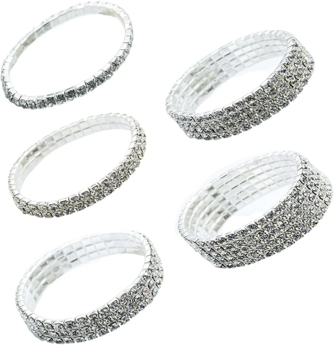 5Pcs Sparkly Rhinestone Bead Tennis Stretch Bracelet Bangle Set Studded Seed Stackable Bracelet for Women Bridal Wedding Jewelry