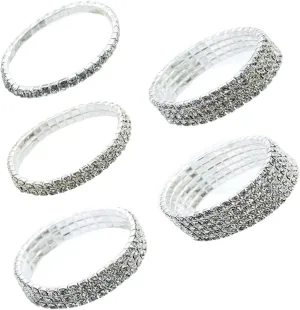 5Pcs Sparkly Rhinestone Bead Tennis Stretch Bracelet Bangle Set Studded Seed Stackable Bracelet for Women Bridal Wedding Jewelry