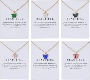 6 Pcs Cute Dainty Butterfly Pendant Necklaces Set Colorful Acrylic Butterfly Necklaces for Women Bohemian Style Jewelry