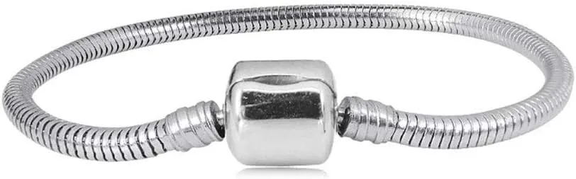 7.8inch Snake Chain Bracelet for Women Bead Charm Pendant 20cm Silver Stainless Steel Anniversary Birthday