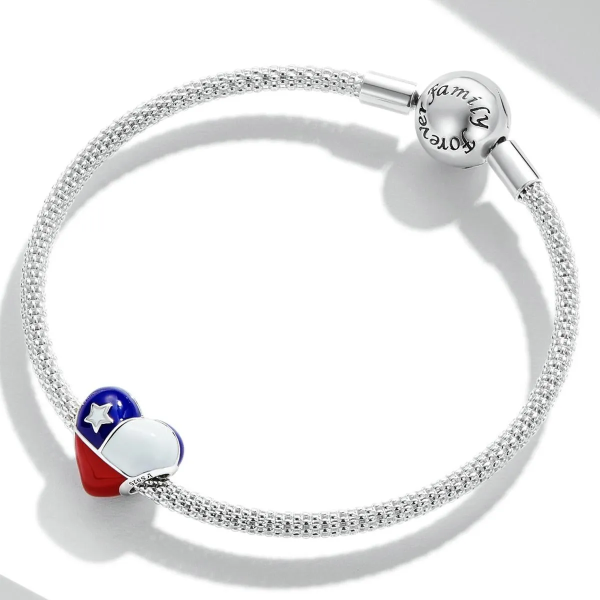 925 Sterling Silver Chilean Flag Heart Beads For Diy Bracelets & Necklaces