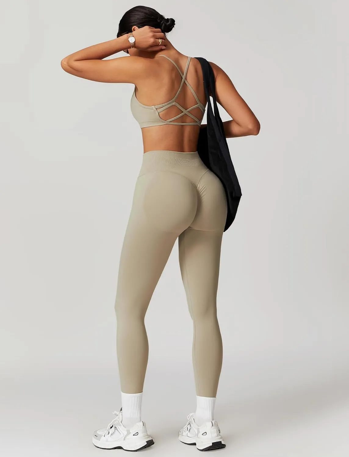ABOCIW Workout Sets for Women 2 Piece Seamless HIgh Waist Scunch Butt Lifting Leggings Strappy Sports Bra Gym Outfits